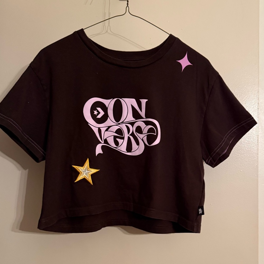 Converse womens brown Tee with Pink Graphic size slightly cropped length size XS